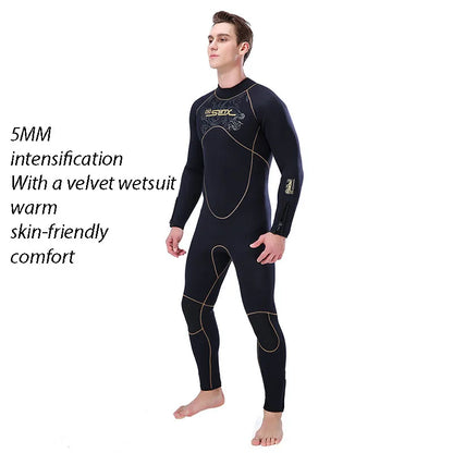 Men's 5mm Thermal Diving Suit Wetsuit Snorkeling Surf Swimming One-Piece Neoprene Swimwear