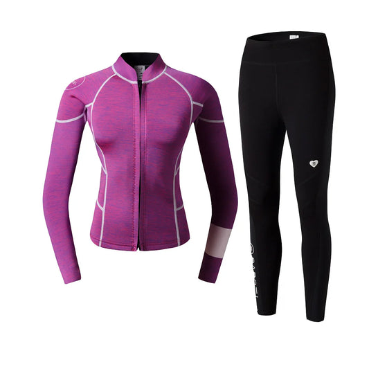 2mm Women Two-piece Neoprene Diving Set Long Pants Keep Warm Swimming Jacket Surfing Snorkeling Wetsuit Professional Diving Clothes